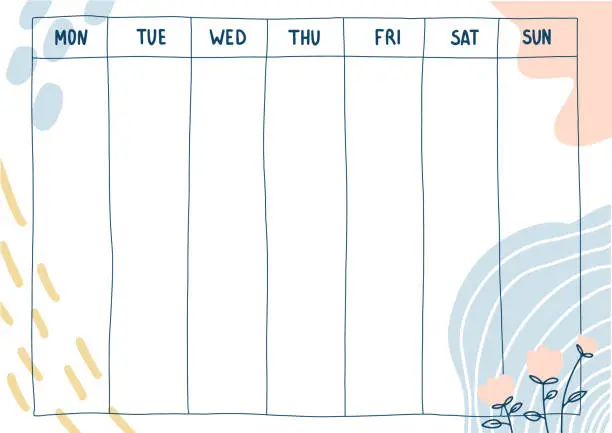 Vector illustration of Weekly calendar Doodle style