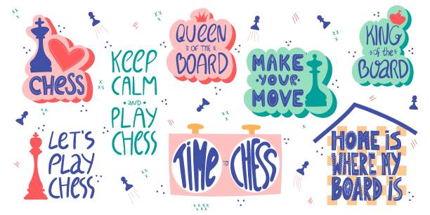 Play chess hand drawn letterings set. Motivational chess slogan, inspirational quote with chess figures, chess clock, chessboard. Hobby and leisure activity concept. T shirt, sticker, poster design Play chess hand drawn letterings set. Motivational chess slogan, inspirational quote with chess figures, chess clock, chessboard. Hobby and leisure activity concept. T shirt, sticker, poster design chess timer stock illustrations