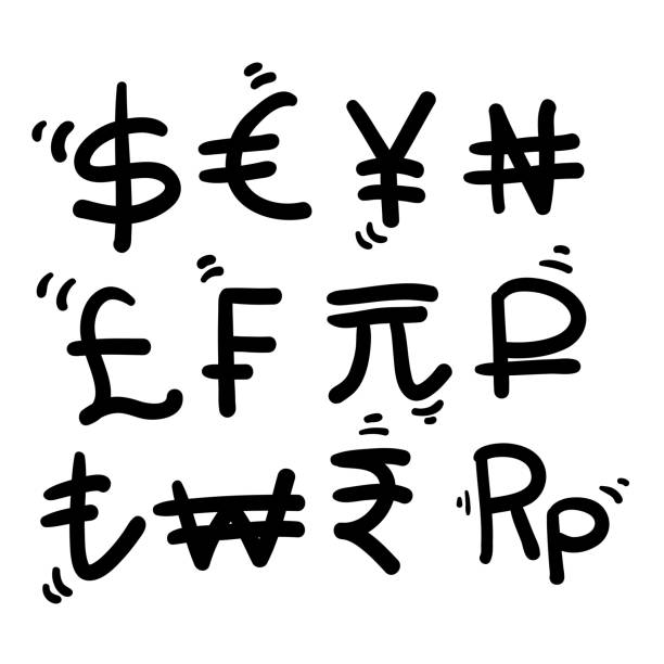 手描きの落書き通貨記号のイラストアイコン分離 - australian currency british pounds european union currency symbol点のイラスト素材／クリップアート素材／マンガ素材／アイコン素材