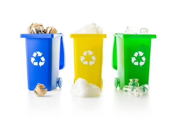 istock Recycling icon. Bin container for disposal garbage waste and save environment. Yellow, green, blue dustbin for recycle plastic, paper and glass can trash isolated on white background. 1299187413
