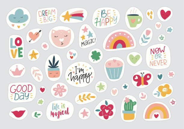Stickers Flat Vector Illustration Stock Illustration - Download Image Now -  Sticker, Cute, Scrapbook - iStock
