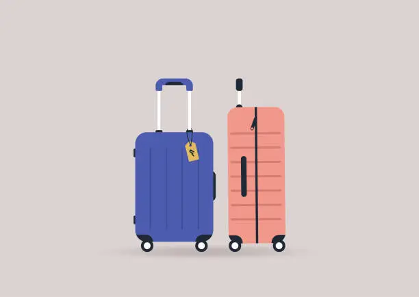 Vector illustration of A set of traveling suitcases, cabin luggage and check in baggage