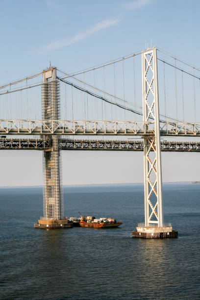 chesapeake bay bridge view from the water - maryland fishing atlantic ocean sea imagens e fotografias de stock