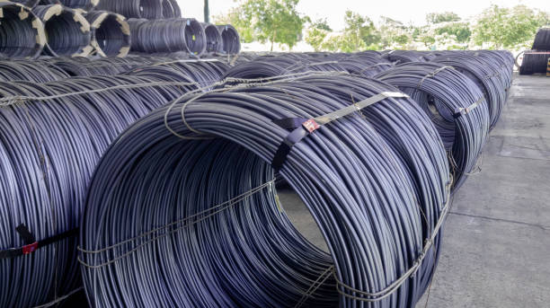 istock Raw material of steel wire in starage 1299204183