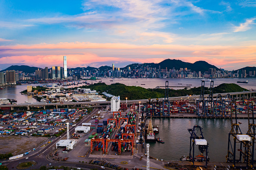 Container Port in Hong Kong, China, East Asia