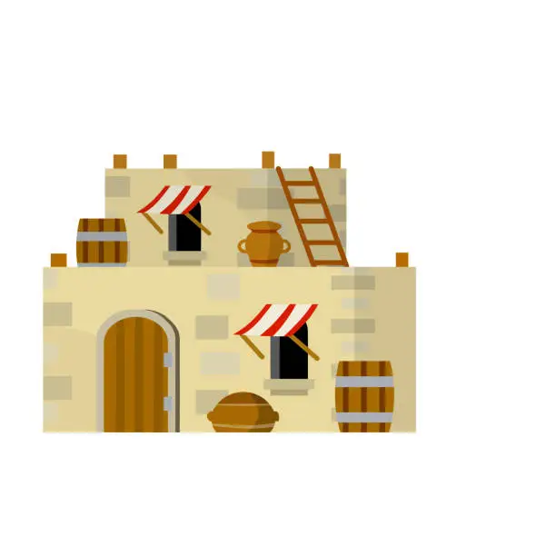 Vector illustration of Arab house. Medieval stone building in middle East.