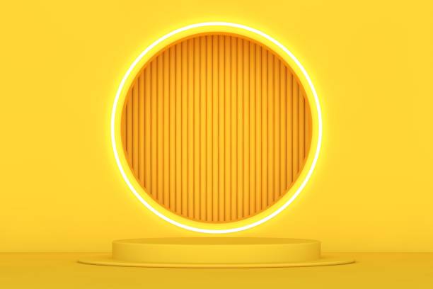 istock Yellow podium and minimal abstract background, 3d rendering geometric shape, Stage for awards on website in modern. 1299213731