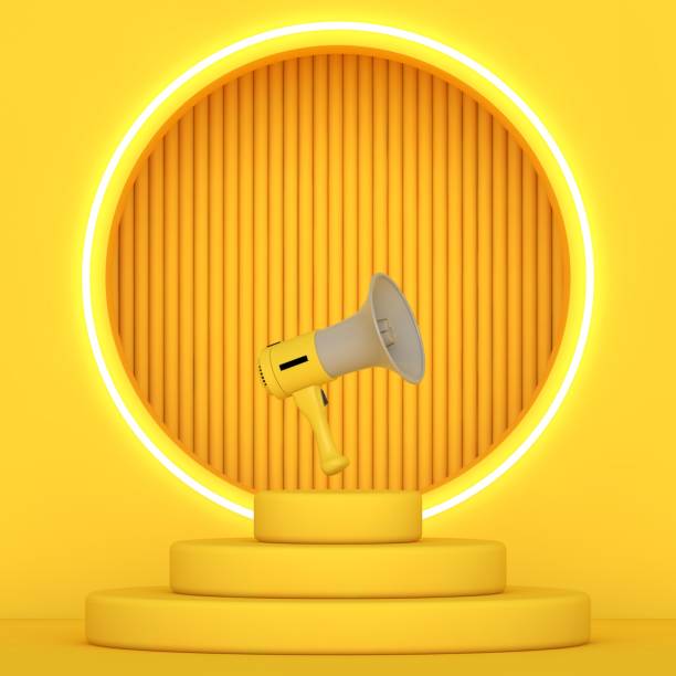 istock Yellow podium and minimal abstract background, 3d rendering geometric shape, Stage for awards on website in modern. 1299213739