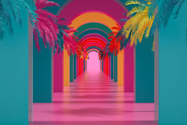 istock Abstract Colorful Tunnel with Palm Tree 1299218426