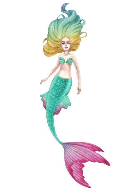 istock Swimming watercolor mermaid isolated on white background 1299222147
