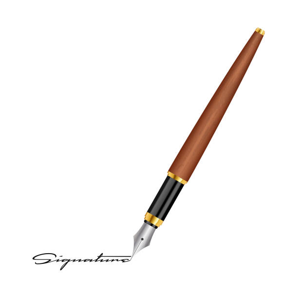 ilustrações de stock, clip art, desenhos animados e ícones de ink pen and signature vector illustration - signature isolated fountain pen