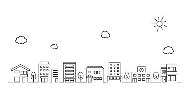иллюстрация простого городского пейзажа и городского пейзажа - жилой район иллюстрации stock illustrations