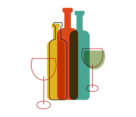 Vector illustration of a collection of wine bottles. Cut out design elements on a white background.
