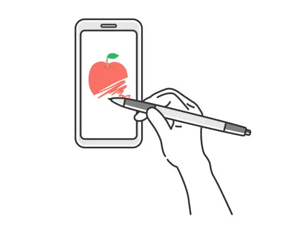 Vector illustration of An illustration that draws a picture with a stylus.