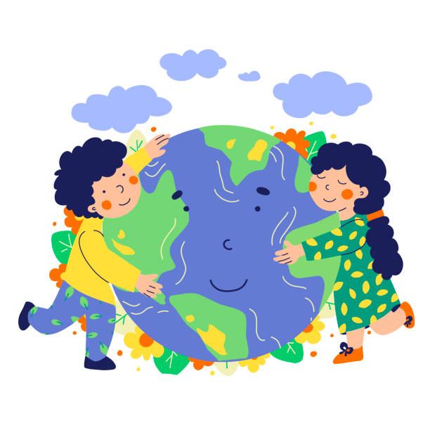 Children Earth Day In Cartoon Style Cartoon People Vector Illustration  Stock Illustration - Download Image Now - iStock