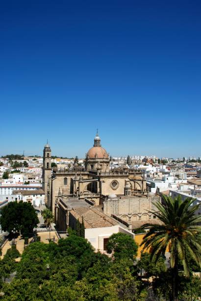 Jerez de la Frontera Cathedral, Spain. Elevated view of the Cathedral (Catedral San Salvador), Jerez de la Frontera, Spain. jerez de la frontera stock pictures, royalty-free photos & images