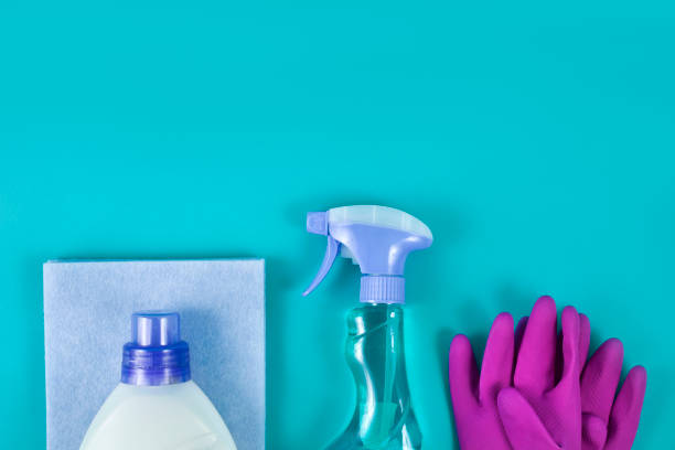 istock Washing rags with latex gloves and sprayer 1299232137