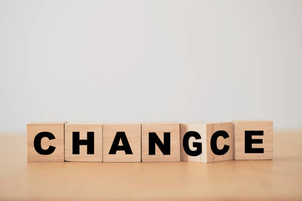 istock Wooden cube block flipping for change to chance wording. 1299234816