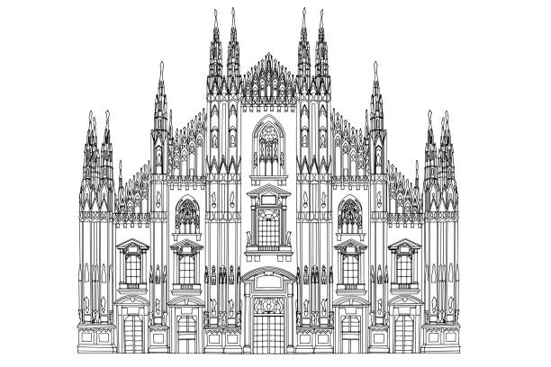 dom in mailand. vektor-skizze. - cathedral stock-grafiken, -clipart, -cartoons und -symbole