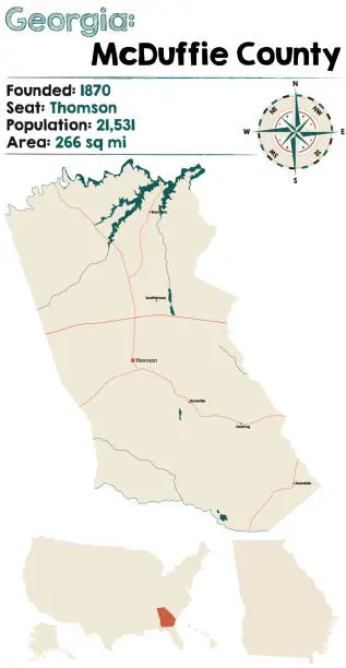 Vector illustration of Map of McDuffie County in Georgia