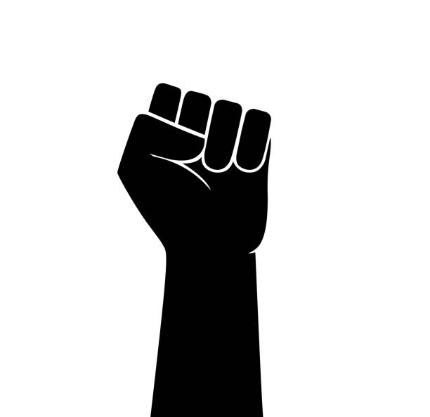 ilustrações de stock, clip art, desenhos animados e ícones de raised fist vector icon. human hand up in the air - punho