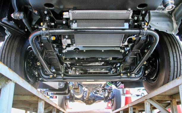 istock Bottom view of a large 4 wheel pickup truck. 1299240954