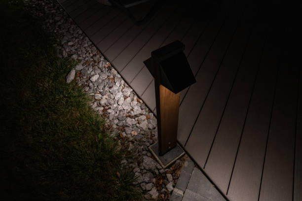 istock Wooden boardwalk illuminated with led lights 1299242326