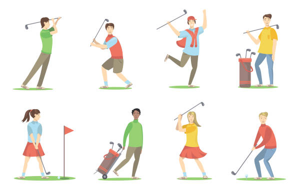 гольф игроки набор - putting together stock illustrations