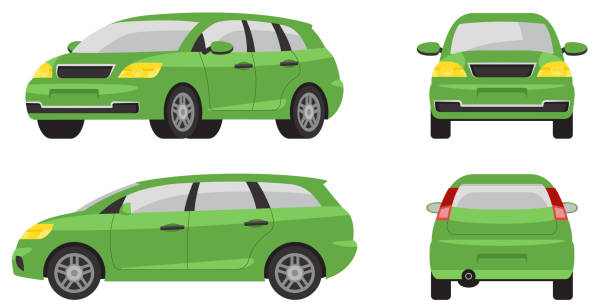 ilustraciones, imágenes clip art, dibujos animados e iconos de stock de minivan en diferentes ángulos. - different angles