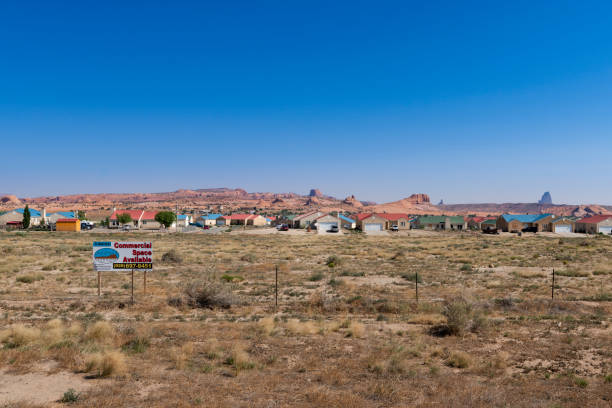 View of a residential neighbourhood in the township of Kayenta, in the Navajo County, State of Arizona Kayenta, Arizona - July 17, 204: View of a residential neighbourhood in the township of Kayenta, in the Navajo County, State of Arizona, USA. kayenta photos stock pictures, royalty-free photos & images