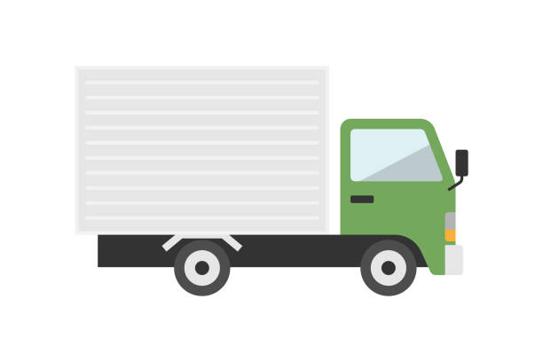 Track Vector illustration of green truck. moving van stock illustrations