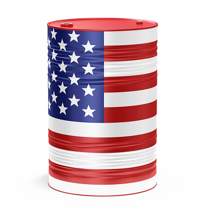 American Flag texture in oil drum or barrel. Clipping Path and isolated on white background.