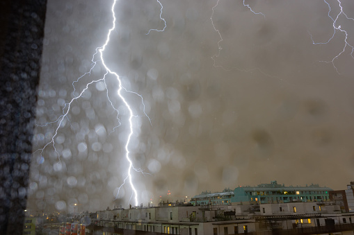 A powerfull storm raged over vienna austria with many lightnings