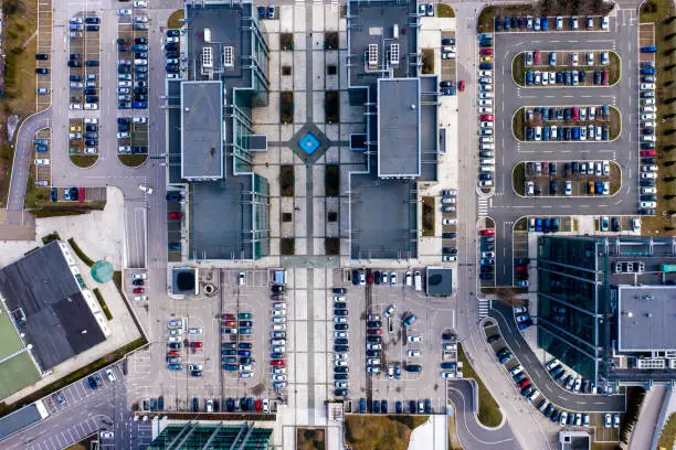 Aerial view of Belgrade cityscape with a modern business buildings.