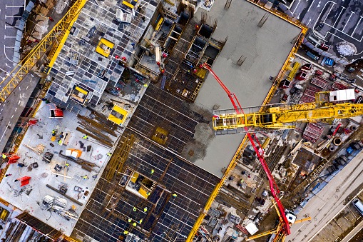 Building with cranes.Drone photo. Areal shoot of the city construction site