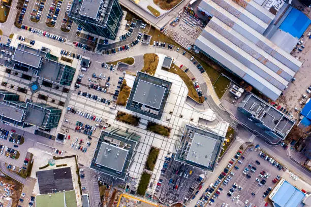 Aerial view of Belgrade cityscape with a modern business buildings.