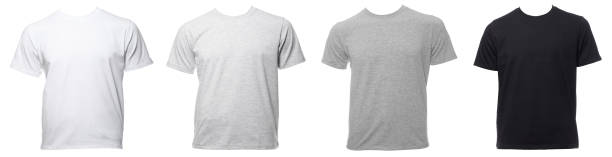 Shortsleeve cotton tshirt templates of various shades isolated on white isolated Real plain shortsleeve cotton T-Shirt templates of various shades isolated on a white background heather stock pictures, royalty-free photos & images