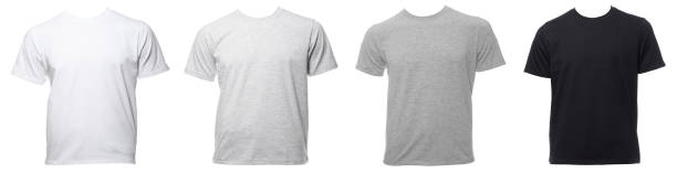 Shortsleeve cotton tshirt templates of various shades isolated on white isolated Real plain shortsleeve cotton T-Shirt templates of various shades isolated on a white background heather grey stock pictures, royalty-free photos & images