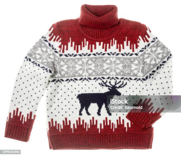 Kids Warm Christmas Turtleneck Sweater Isolated On White Stock Photo - Download Image Now