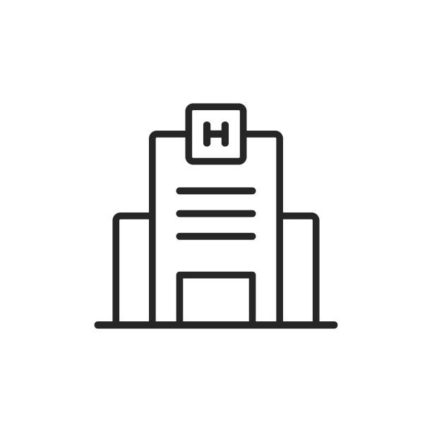стокові ілюстрації на тему піктограма вектора лінії лікарні. редагований обведення. піксель ідеальний. для мобільних пристроїв і інтернету. - лікарня