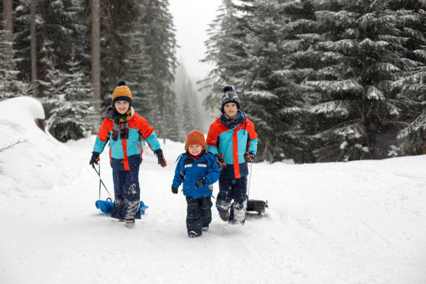 istock Sweet children, playing in the snow 1299255908