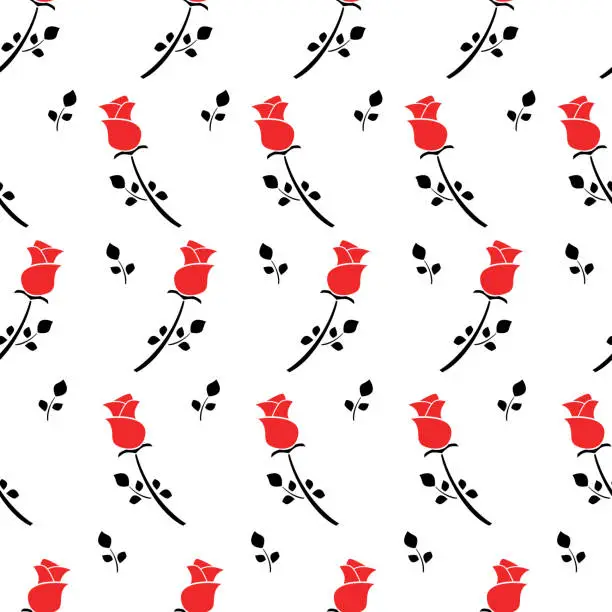Vector illustration of Seamless red black rose pattern on white, vector illustration wallpaper background.
