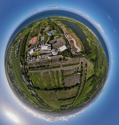 Aerial Planet view of Reunion landscape shot with drone