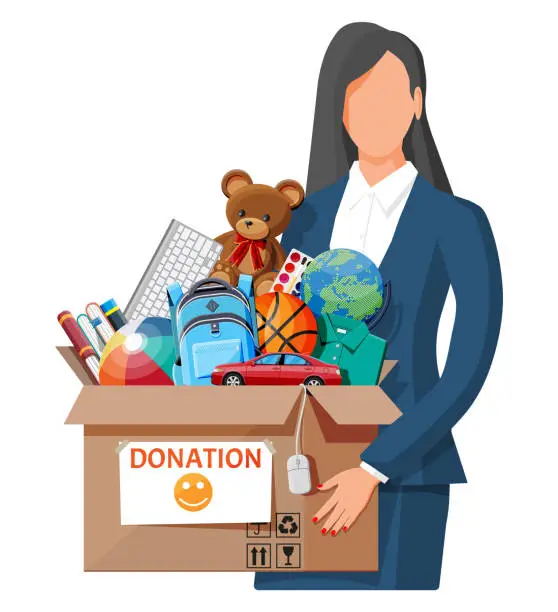 Vector illustration of Woman with donation box