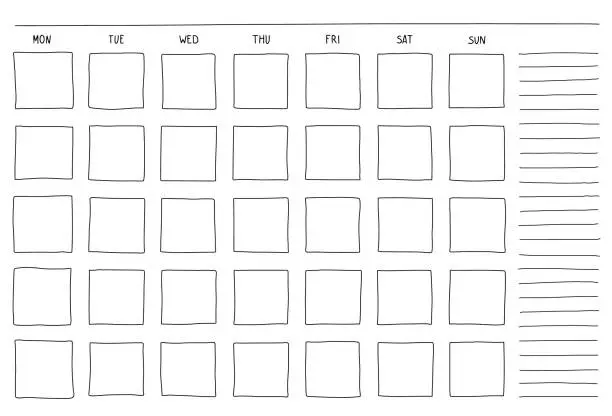 Vector illustration of Template blank month planning with place for notes