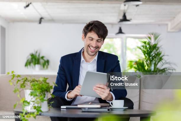 Businessman During Video Call Stock Photo - Download Image Now - Environmental Conservation, Green Color, Laptop