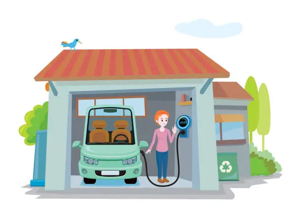 Vector illustration of Electric Car Home Charging