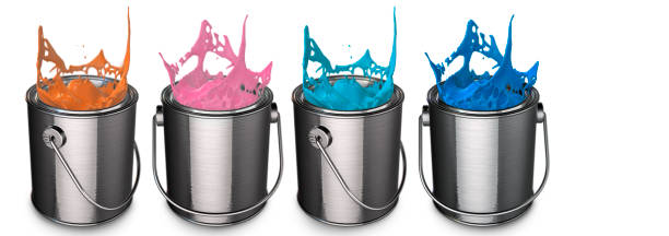 istock Selection of coloured paint tins 3d render 1299260487