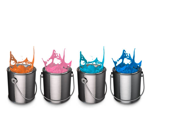 istock Selection of coloured paint tins 3d render 1299260581