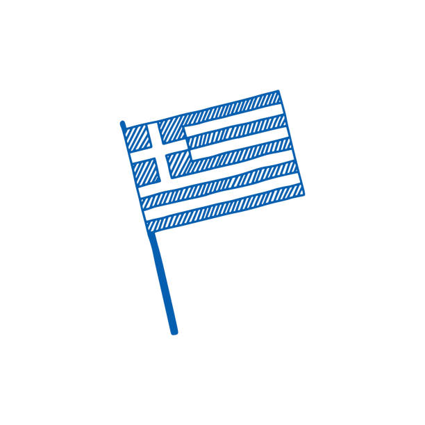 hand gezeichnet eisern griechische flagge. - flag national flag greek flag greece stock-grafiken, -clipart, -cartoons und -symbole